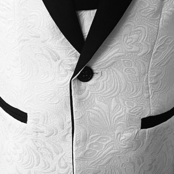 HALLOWEEN SALE!!!  BUY NOW ONLY - Boy's White Paisley 3 Piece Tuxedo - Picture 3 of 4